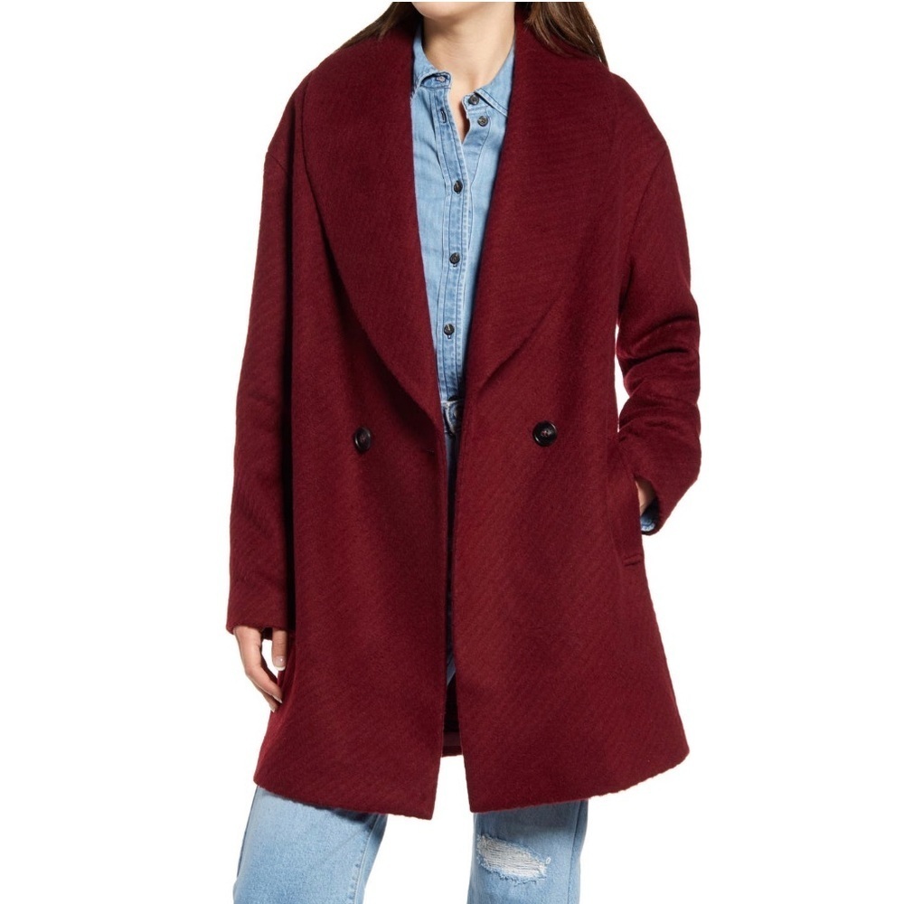 Avec Les Filles Wool Blend Maroon Coat NWT Small